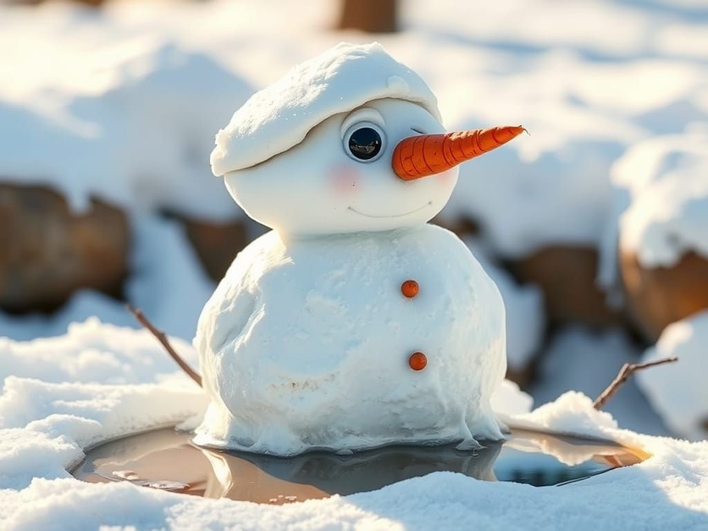 Melting Snowman in Watercolor Style