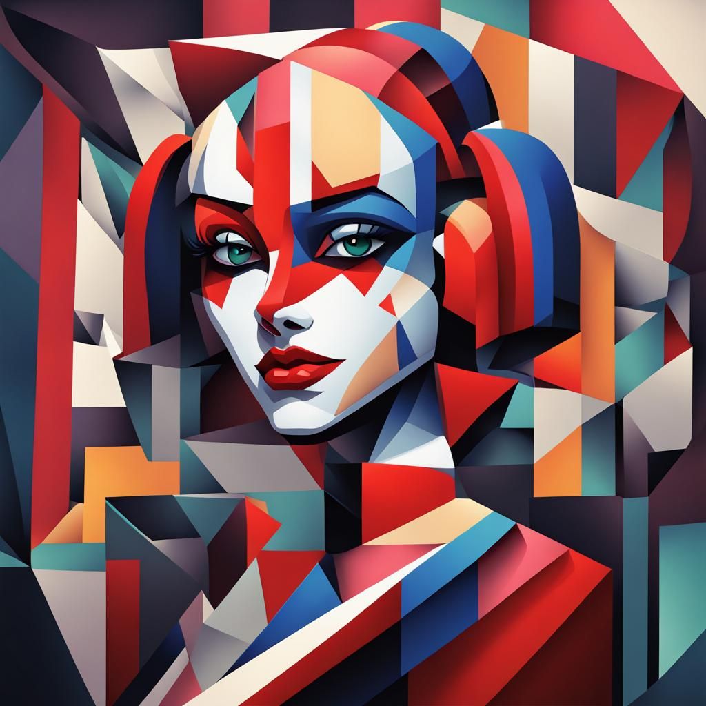 Abstract Cubist Harley Quinn Art Deco Painting