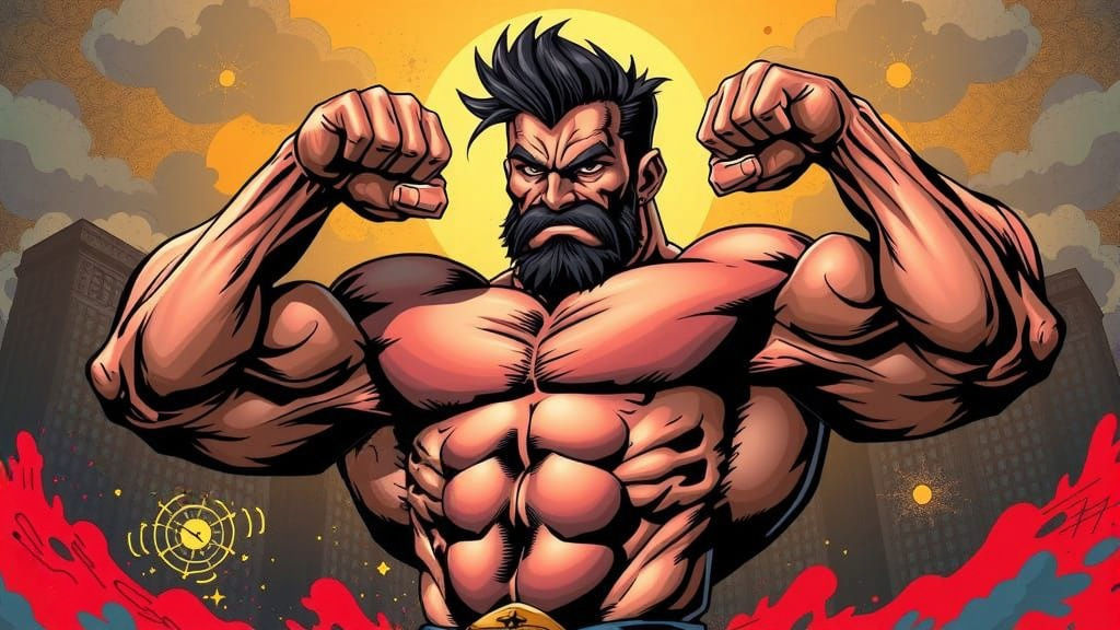 Muscular Hero in Bold, Vibrant Style