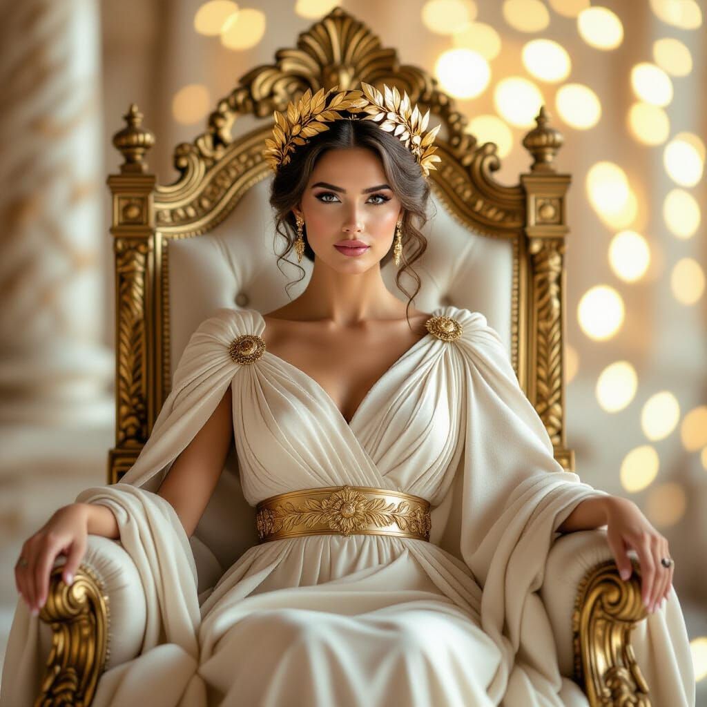 Elegant Roman Empress on Marble Throne