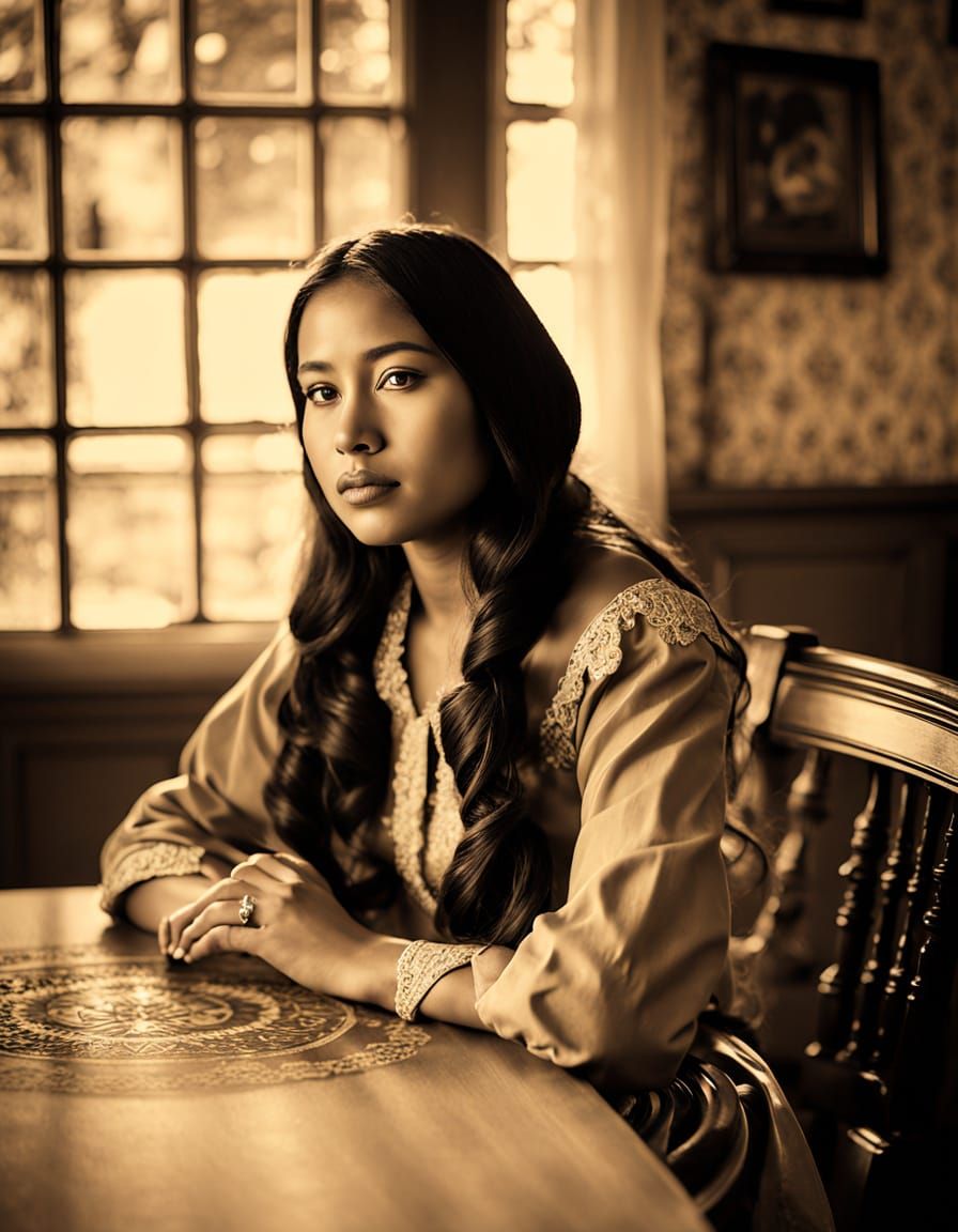 Vintage Sepia Portrait of Native American Woman