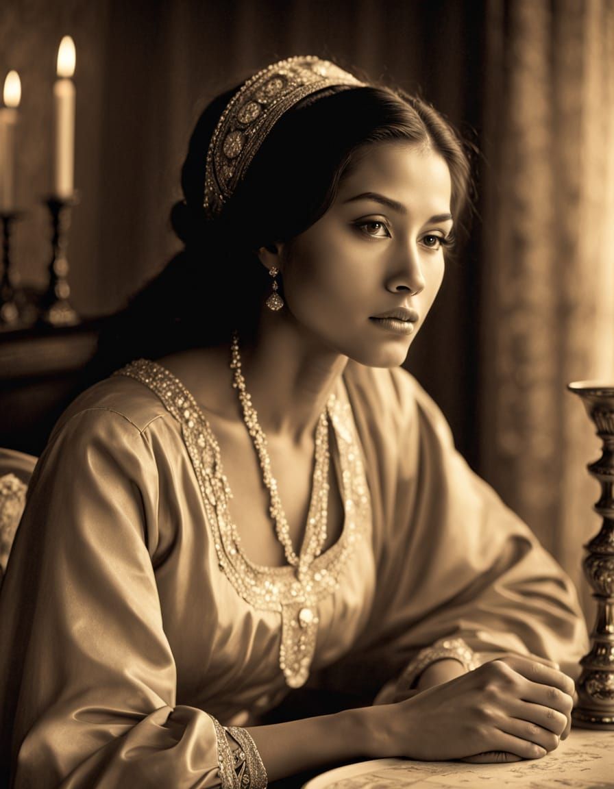 Elegant Native American Woman in Sepia Tone Photograph