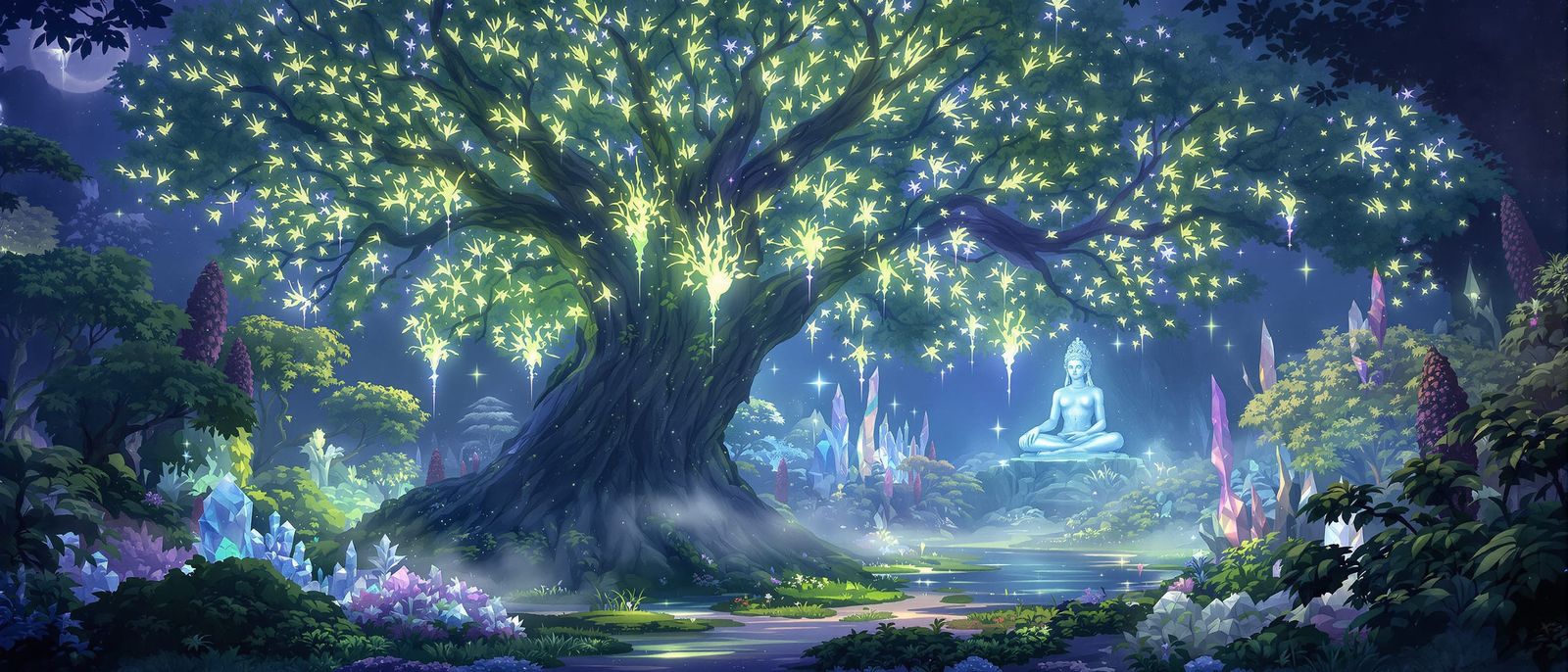 Ancient Bioluminescent Tree in Ethereal Alien Forest