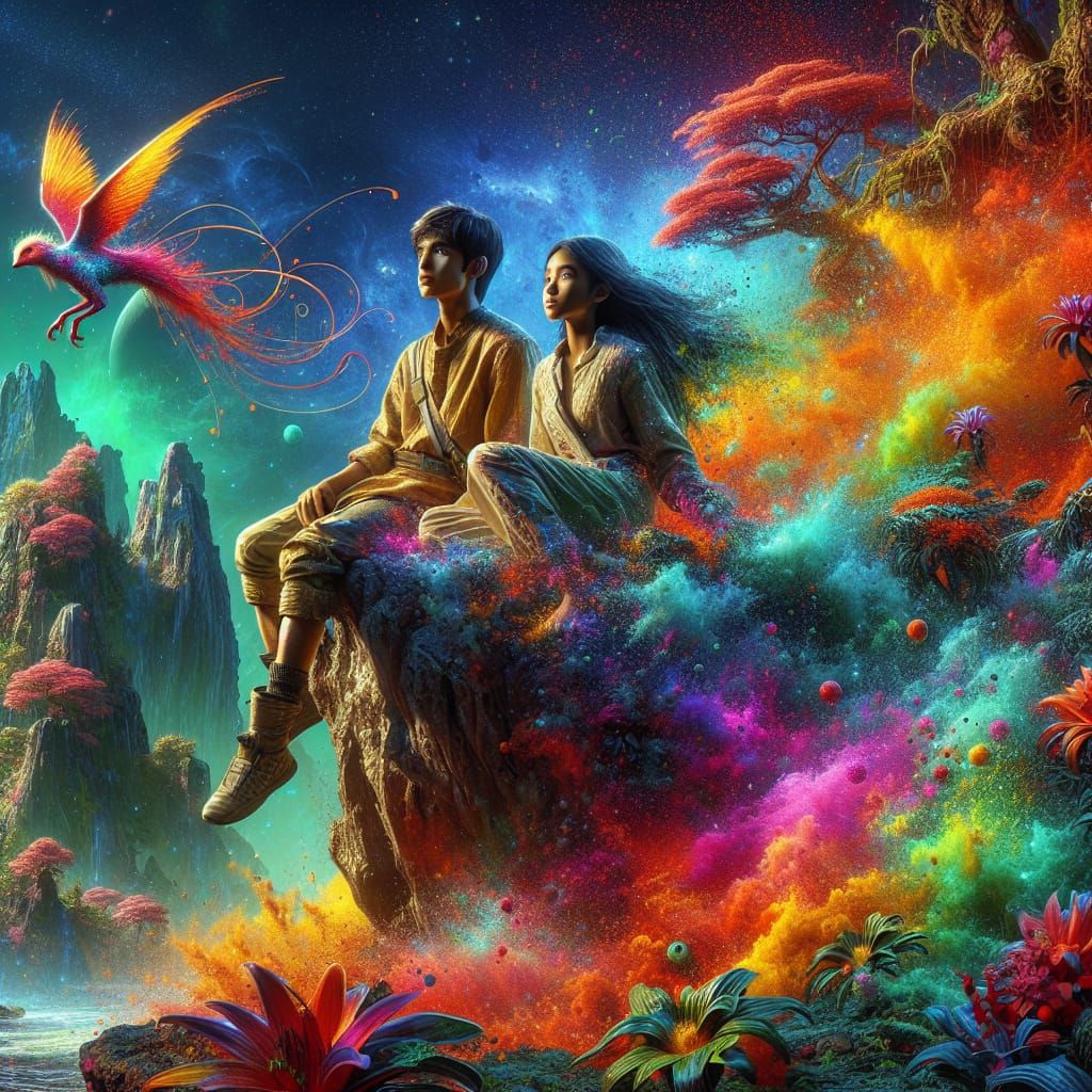 Exotic Alien Planet Adventure with Two Children in Splash Ar...