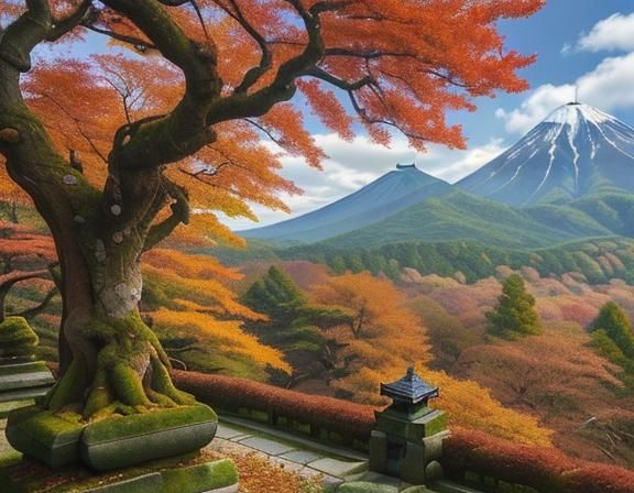 Epic Japanese Landscape Masterpiece with Mount Fuji