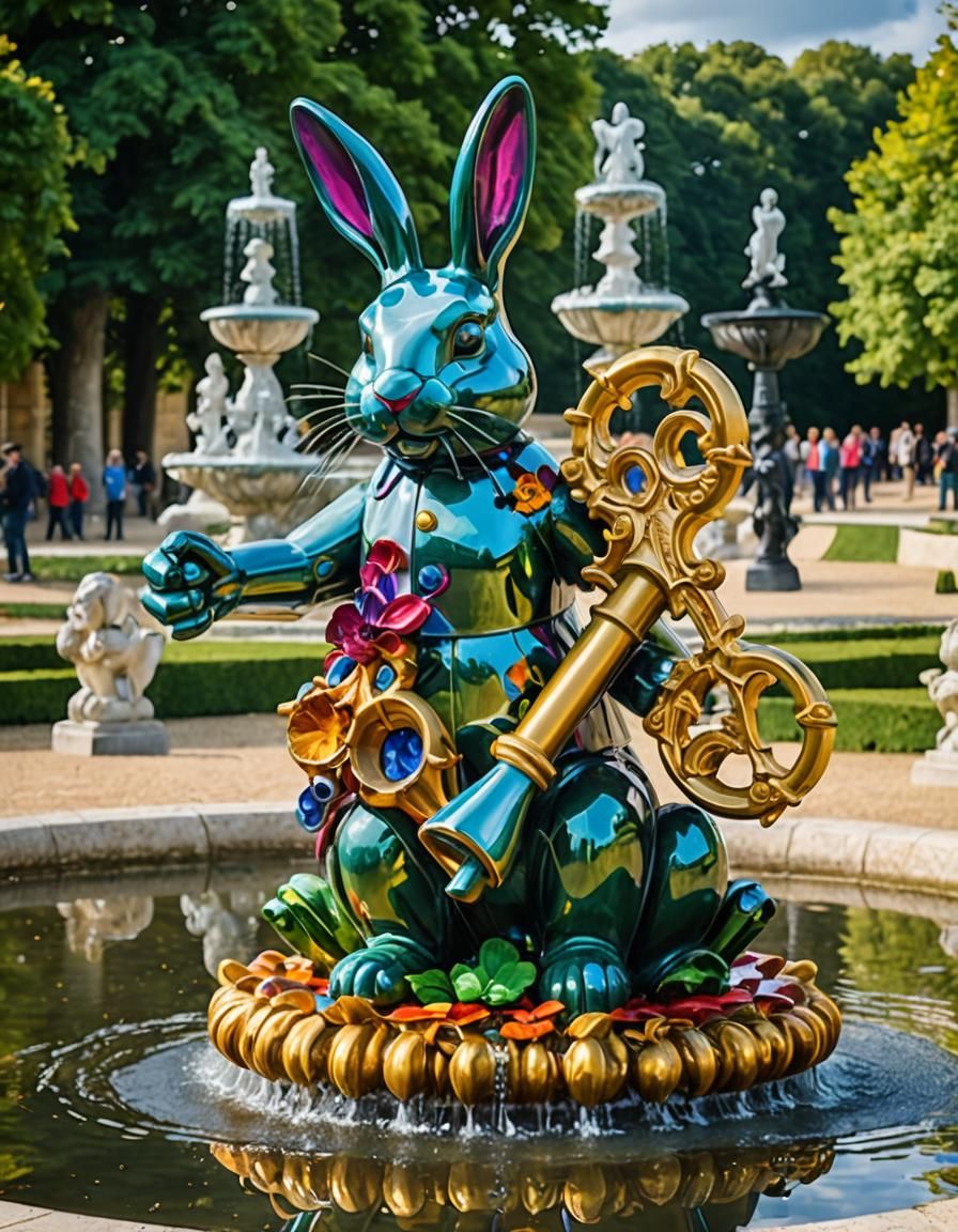 Colorful Key Sculpture in Versailles Garden, Koons Style