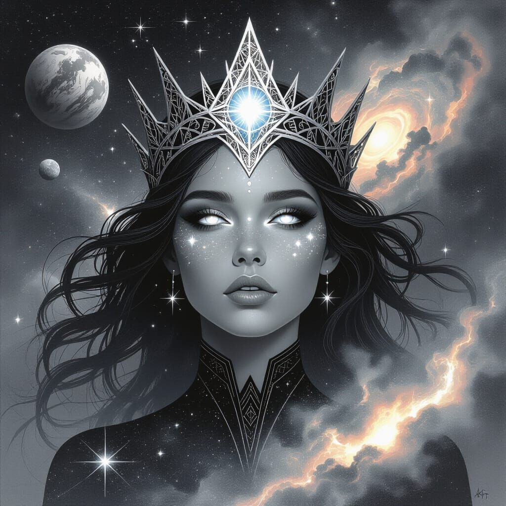 Cosmic Celestial Being in Hyper-Detailed Pencil Surrealism