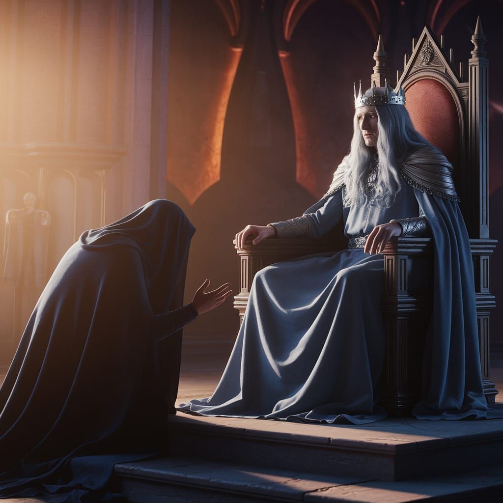 Silver King in Throne Room: Renaissance Fantasy