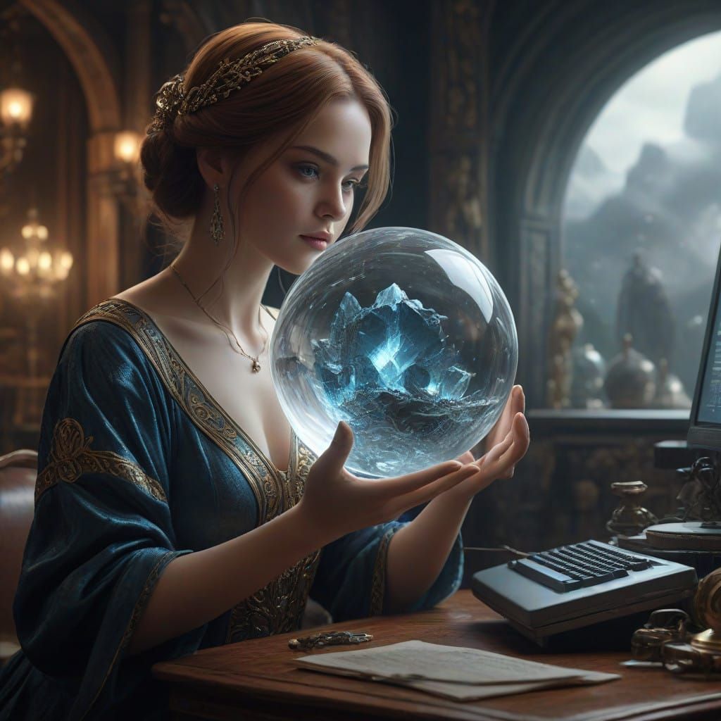 Epic Digital Painting of AI Art Muse with Crystal Sphere