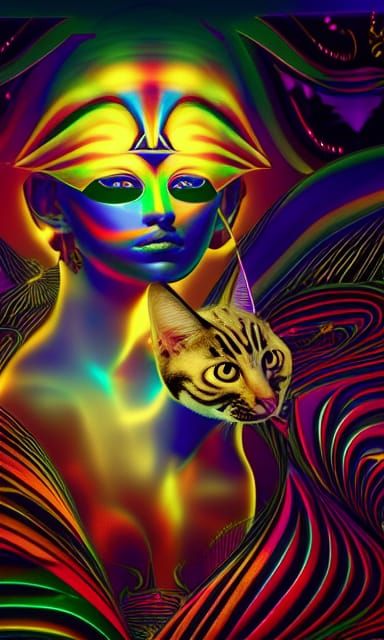 Egyptian Cat Goddess Bast in Psychedelic Vorticism