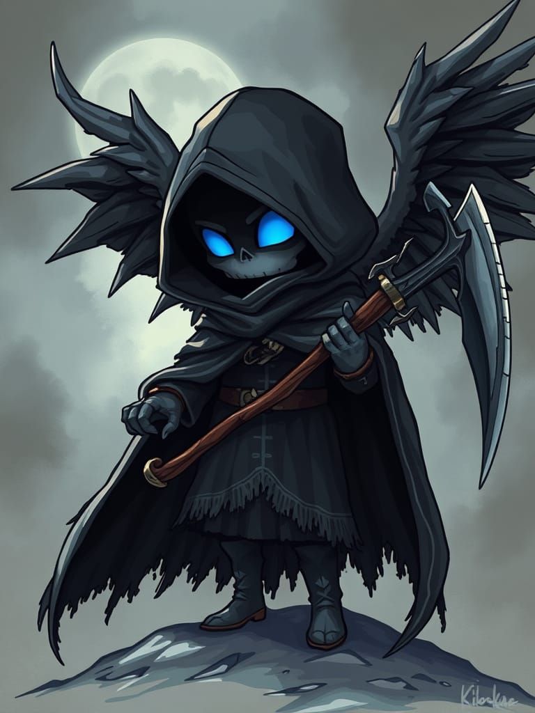 Mysterious Death Angel with Enormous Wings and Fraying Cloak