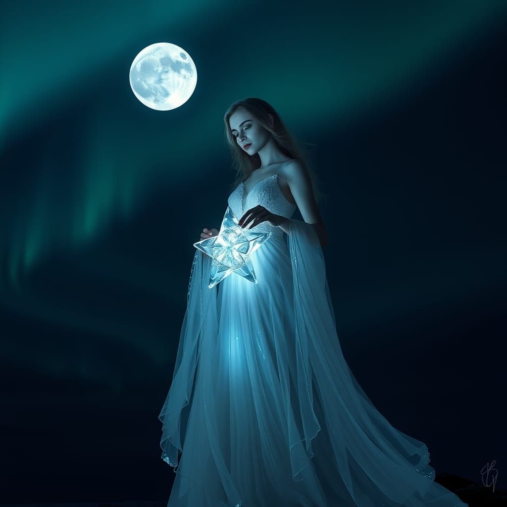 Moon Goddess with Aurora Borealis Star