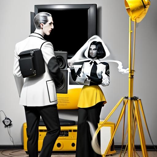 Giant Black and White TV with Yellow Static