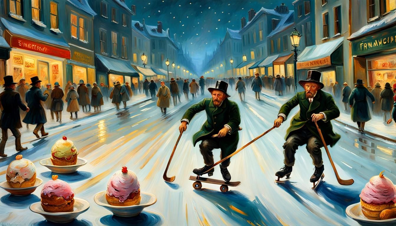 Surreal Ice Cream Party in Van Gogh Style