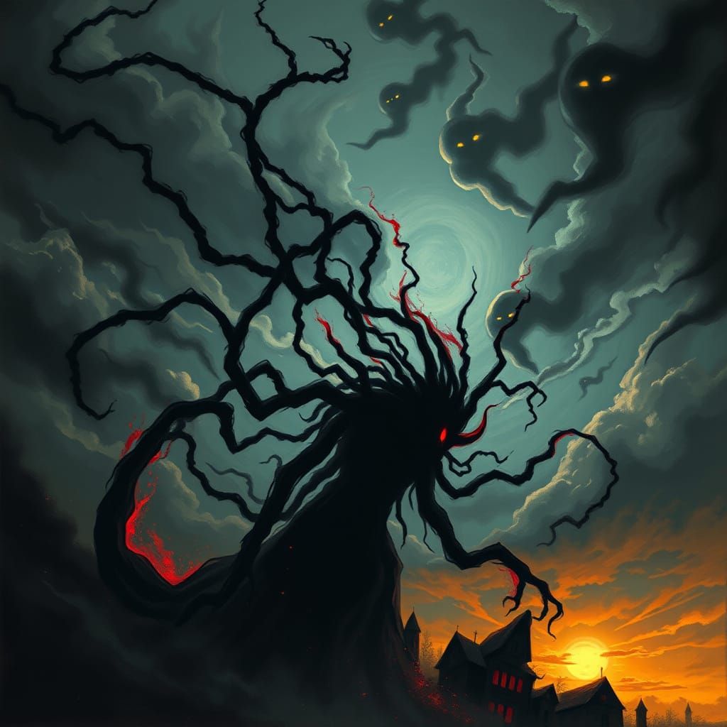 Ethereal Horror Unveils Dark, Swirling Abyss in a Stormy Nig...