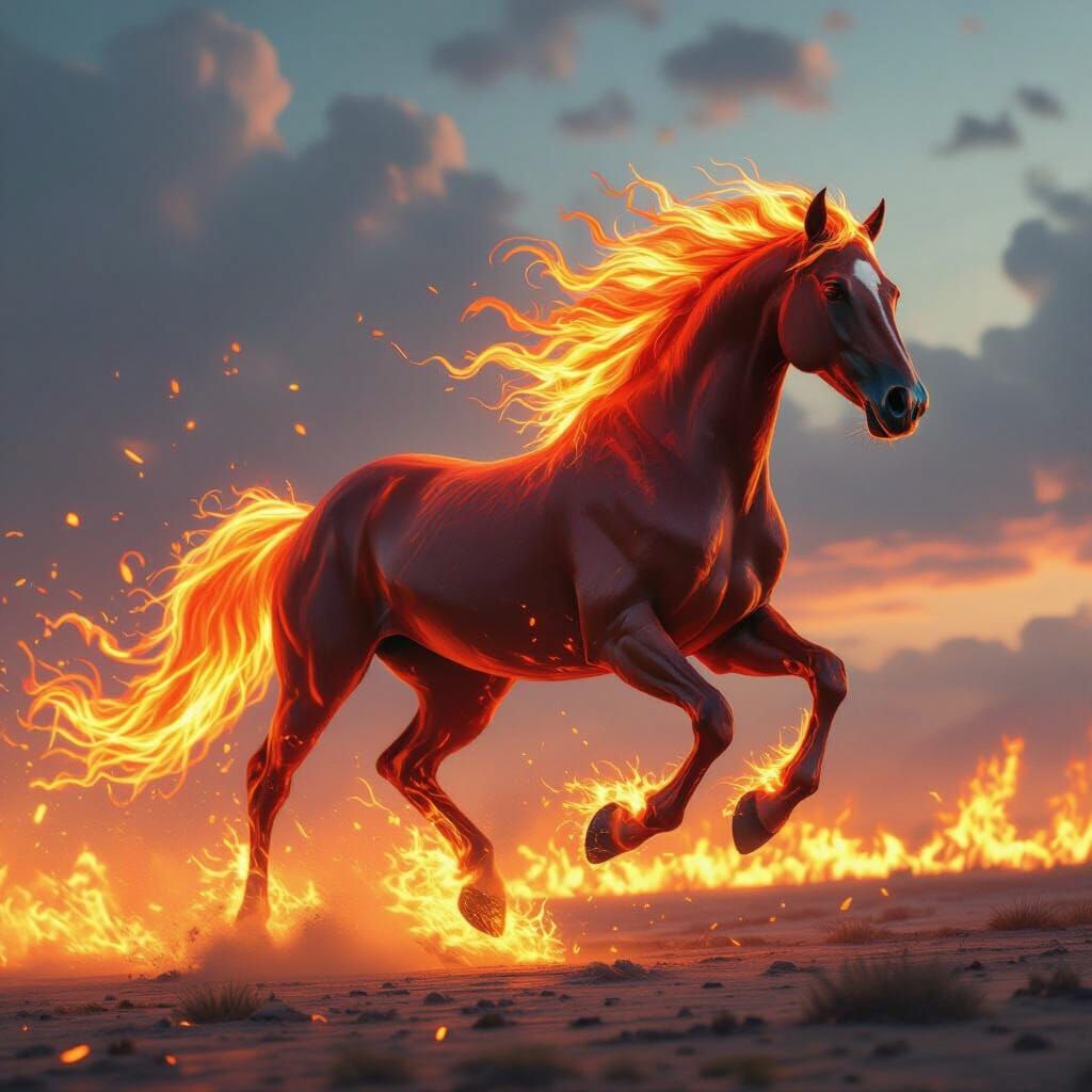 Fiery Horse Gallops in Cinematic Digital Art Style