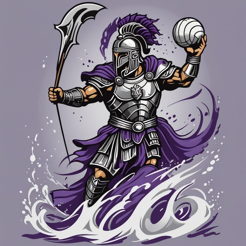 Roman Warrior Water Polo Team Logo in Comic Art Style