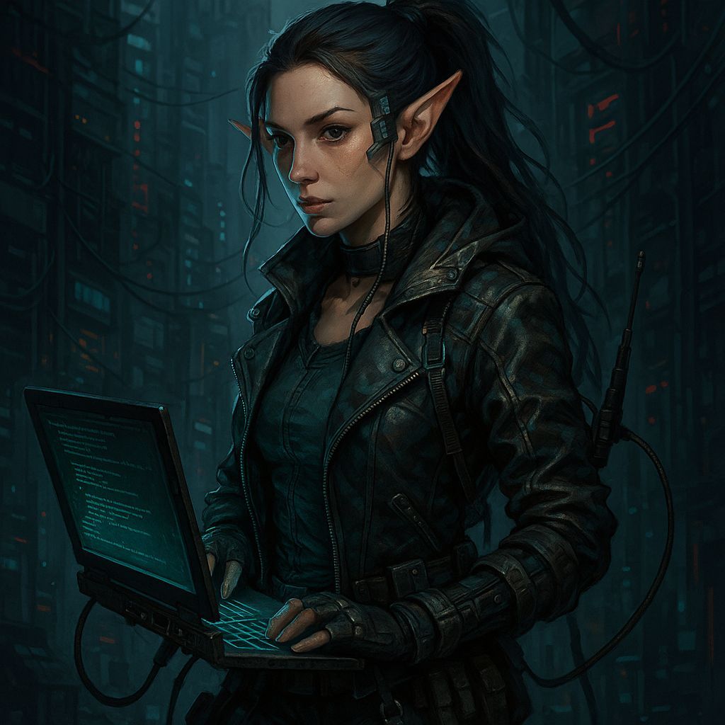 Cyberpunk Elf Hacker in the Shadows