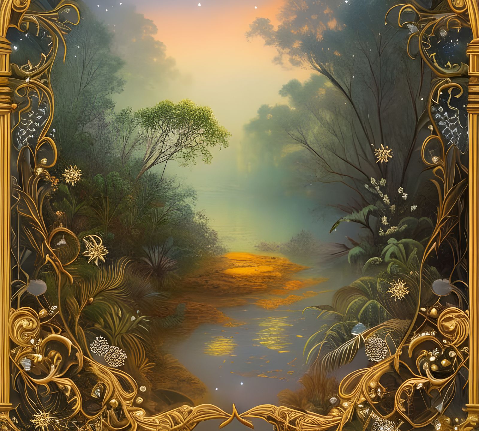 Luminous Outback: A Rococo-Style Biopunk Illustration
