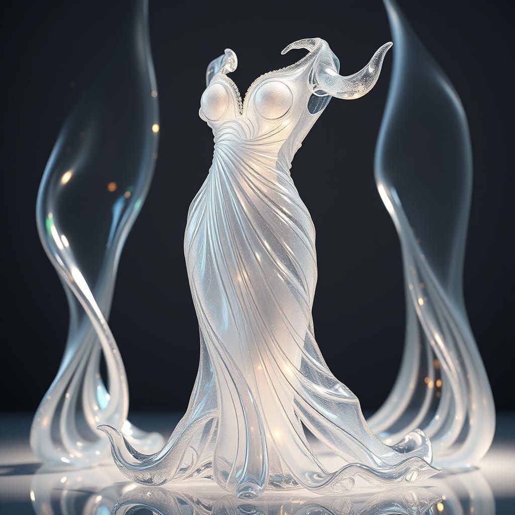 Iridescent Glass Gown Sculpture