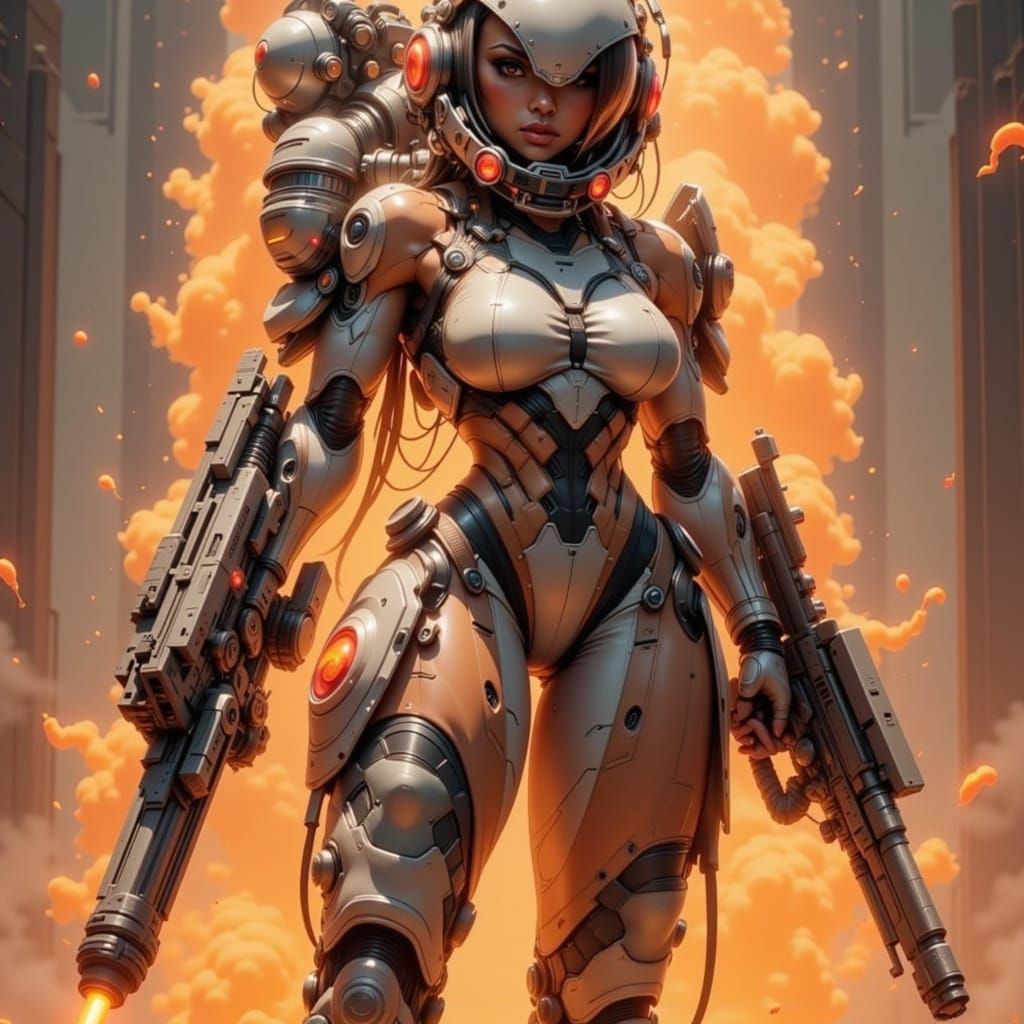 Retro-Futuristic Cyborg Astronaut in Cyberpunk Style