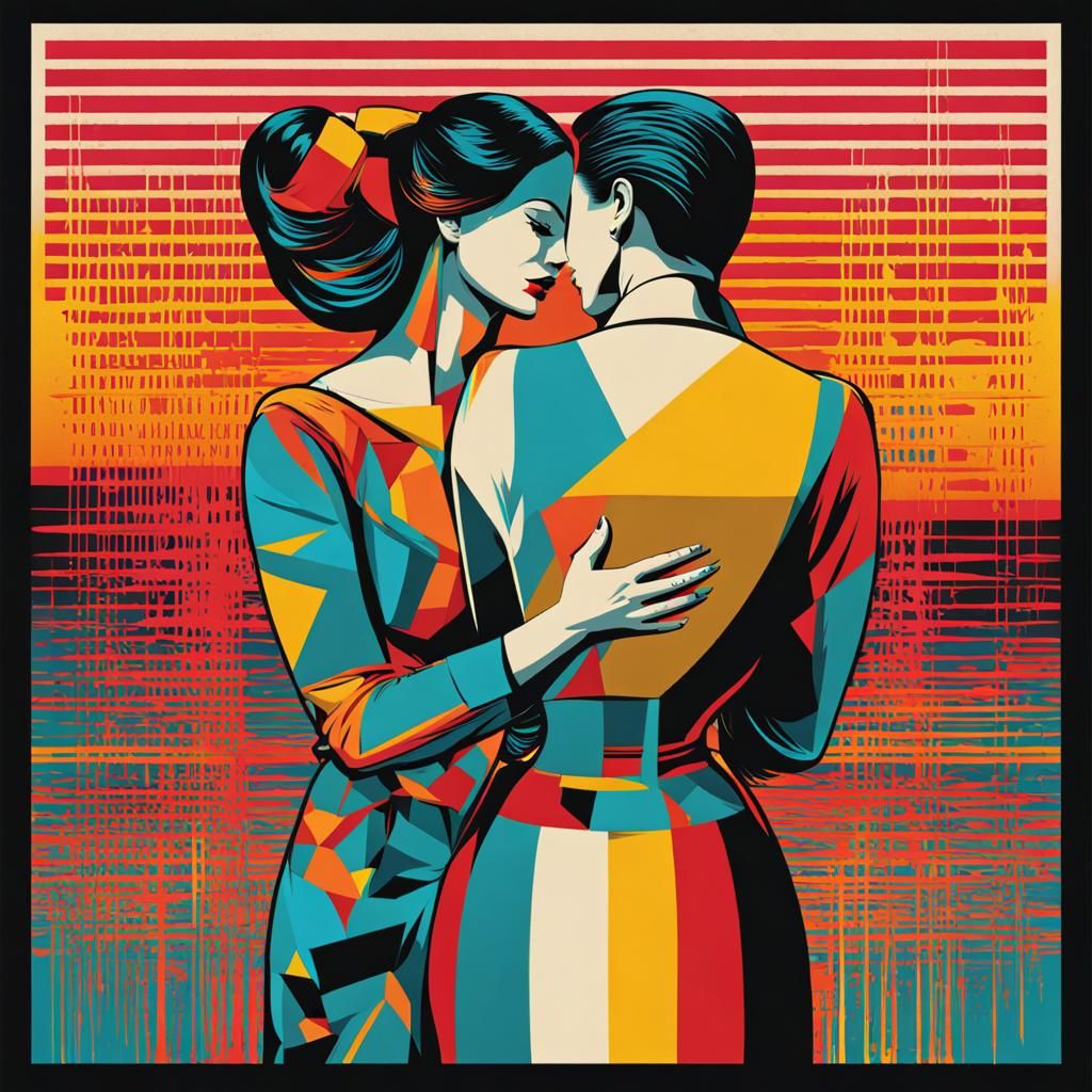 Pop Art Embrace in Geometric Bauhaus Style
