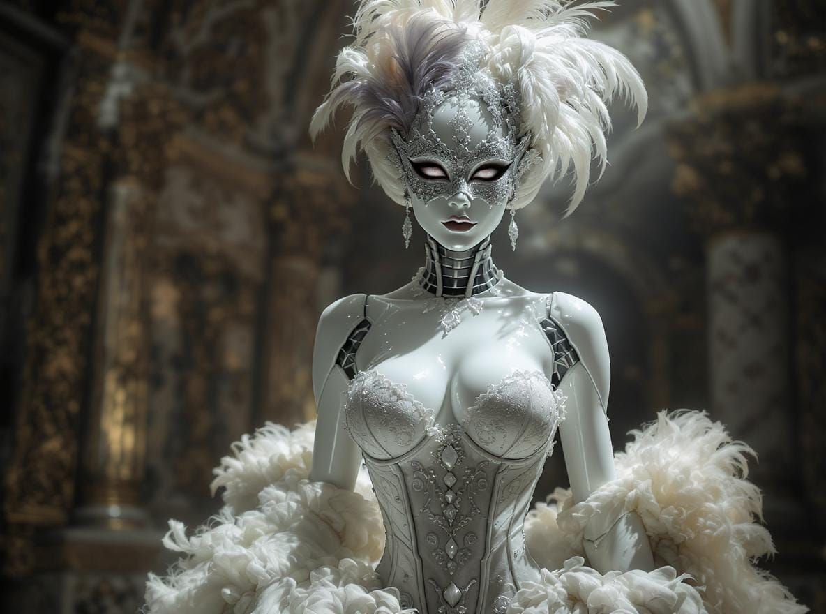 Hyperrealistic Robot Burlesque Dancer in HDR Style