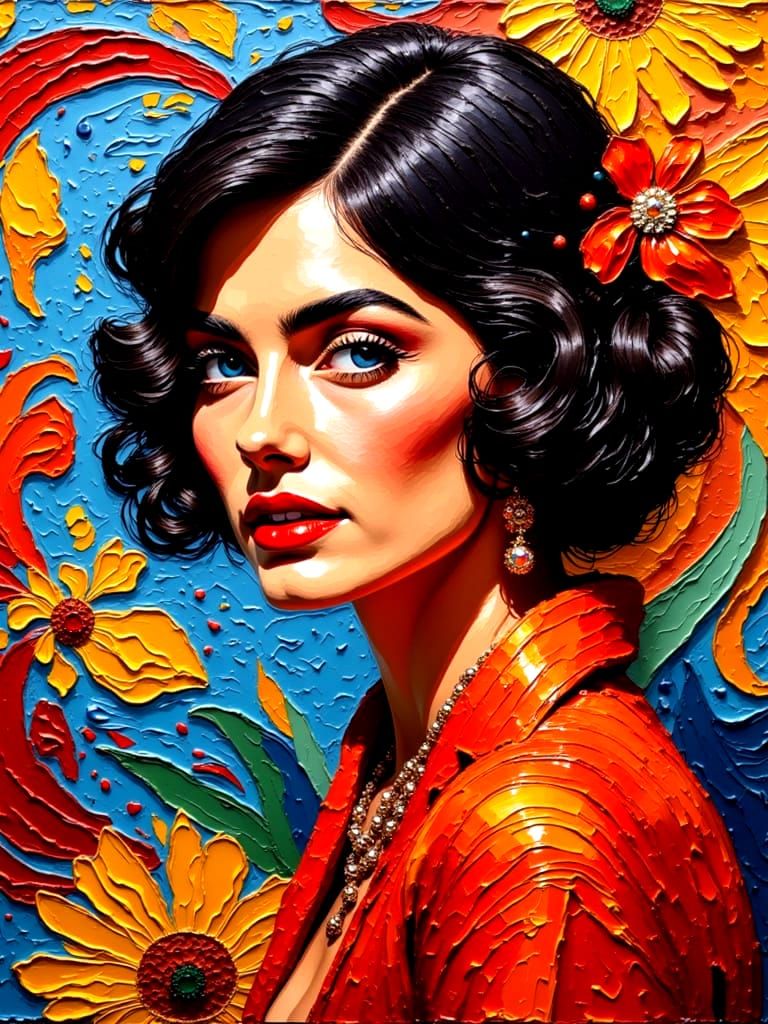 Beat Era Woman in Impasto Oil Painting