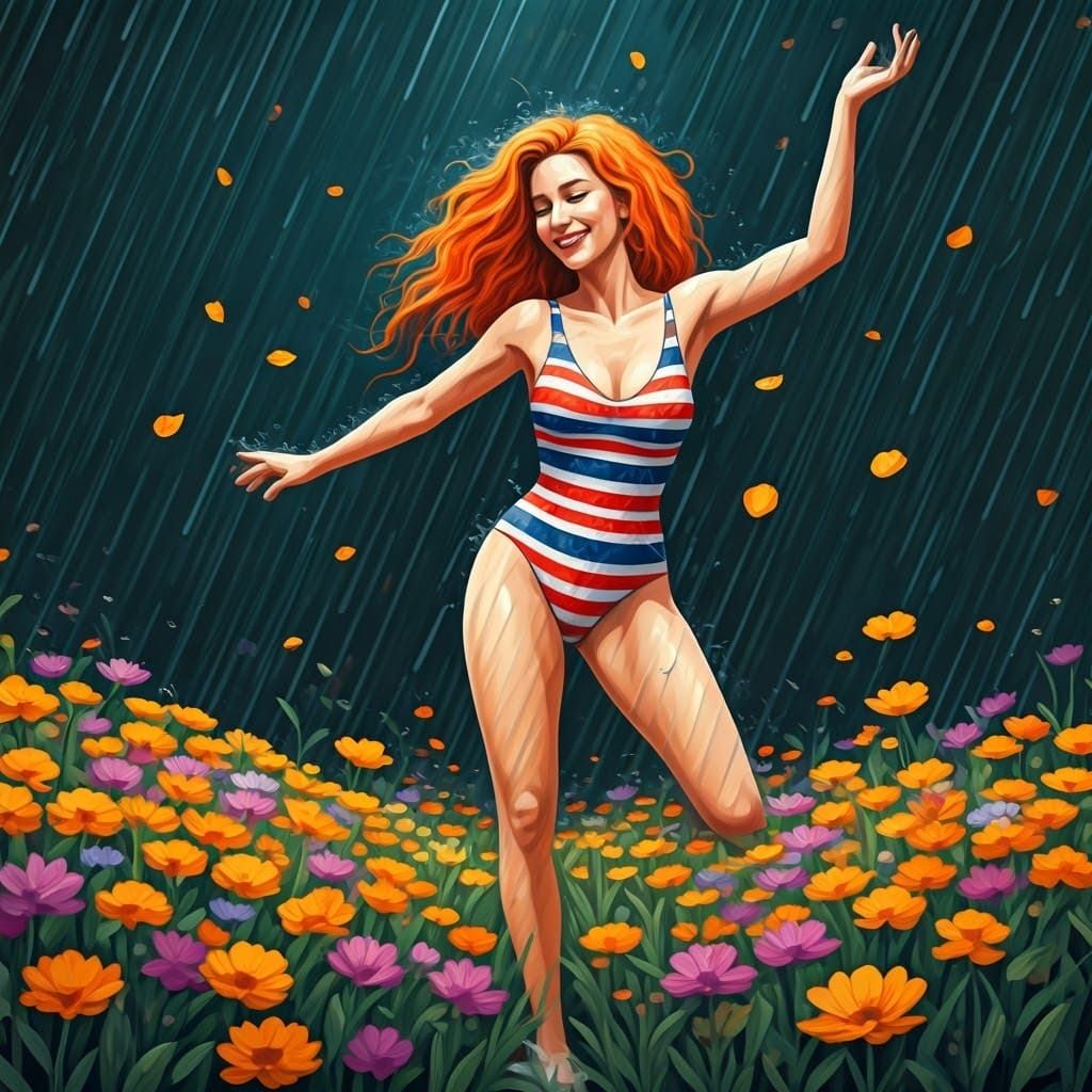 Vibrant Woman Empowered by Rainy Day Freedom