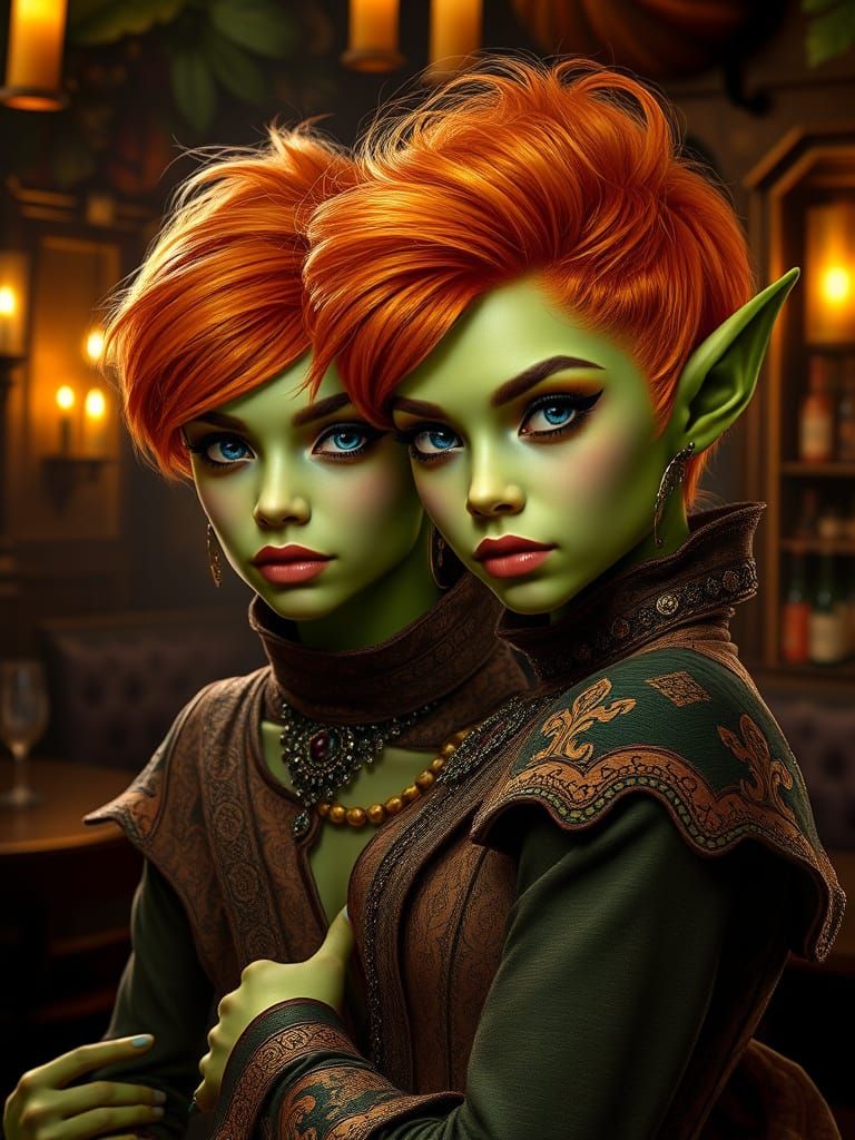 Exotic Elf Twins in Victorian Fantasy Attire