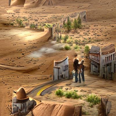 Cowboy Standoff in Desert Town Matte Painting
