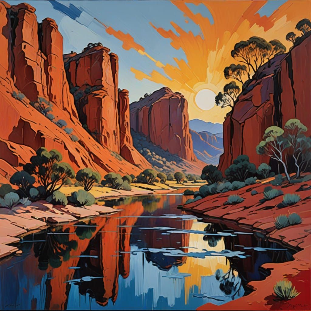 Majestic Uluṟu Sunset in Post-Impressionist Watercolour Styl...