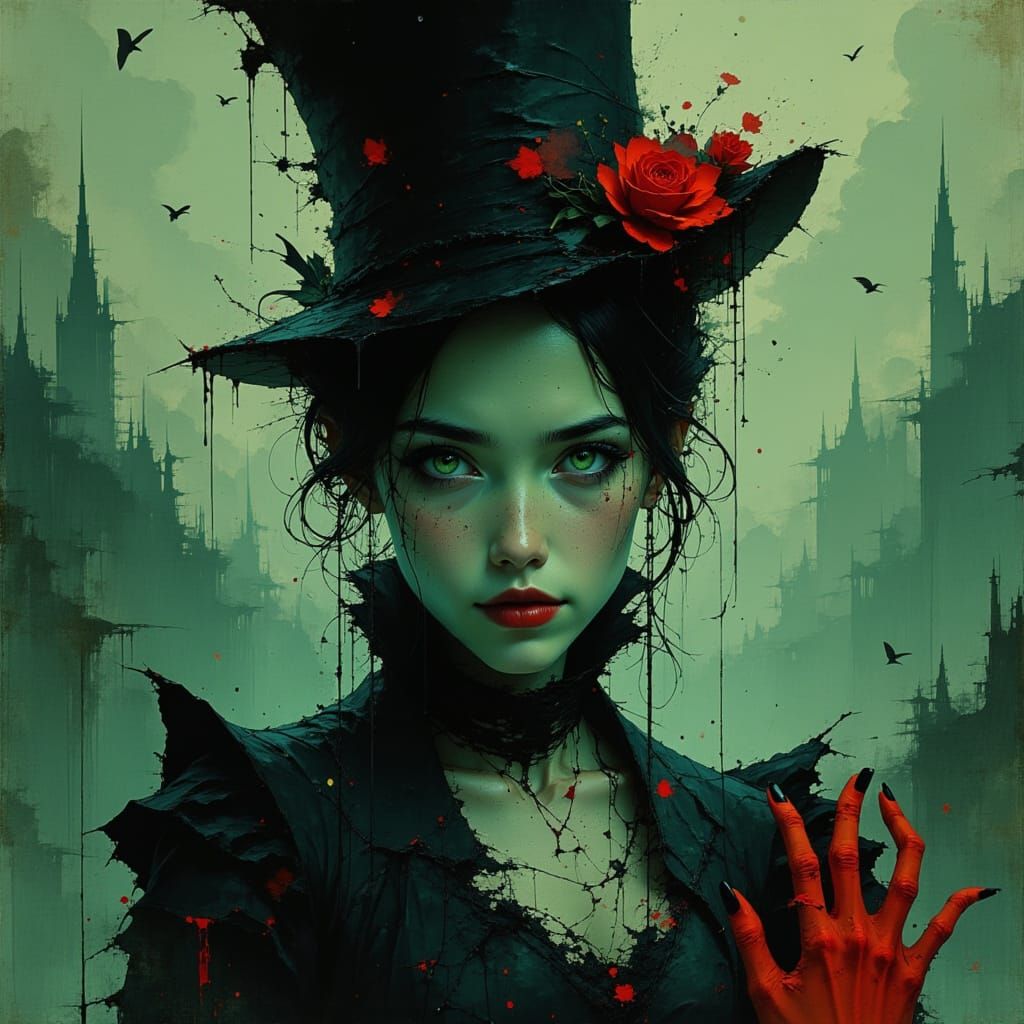 Porcelain Woman in Ominous Victorian Dark Neonoir