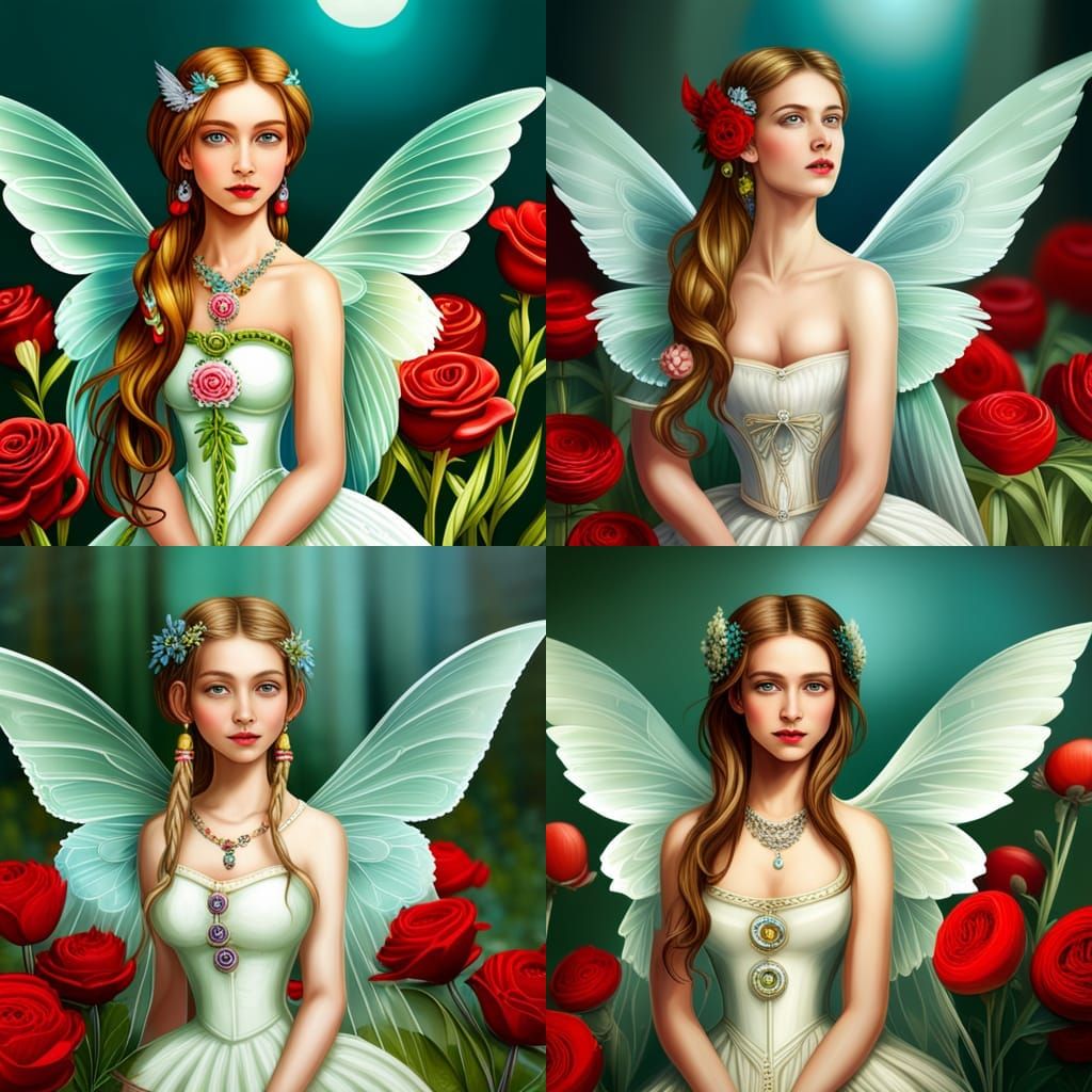 Elegant Fairy with Feathered Dress and Wings