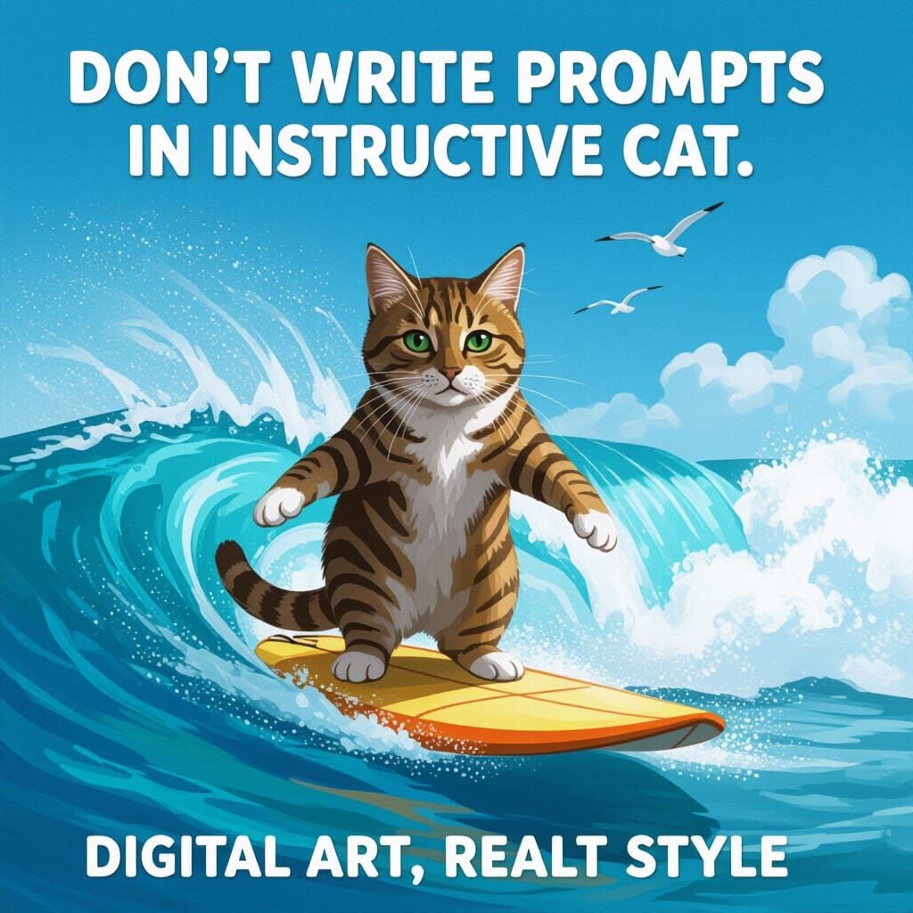 A Cat Riding a Surfboard: Realistic Digital Art
