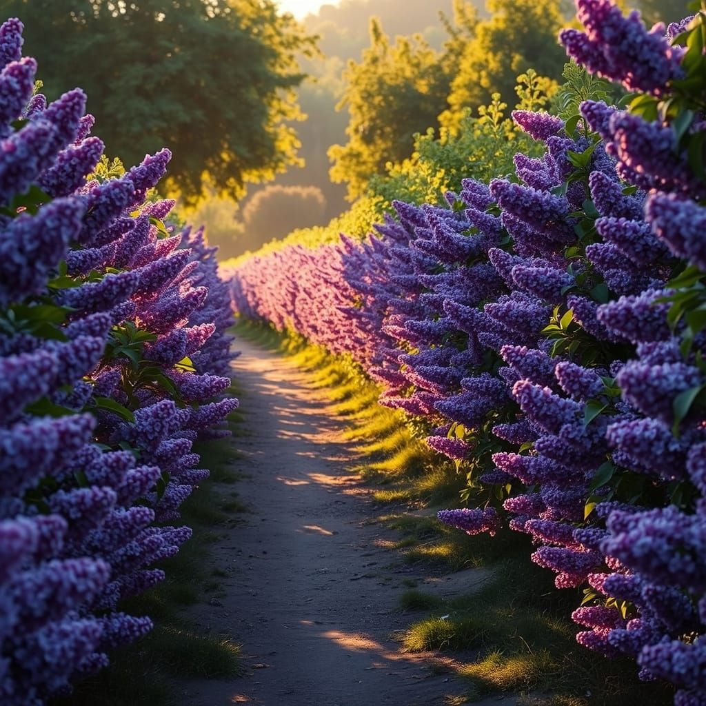 Winding Lilac Path Basked in Regal Light
