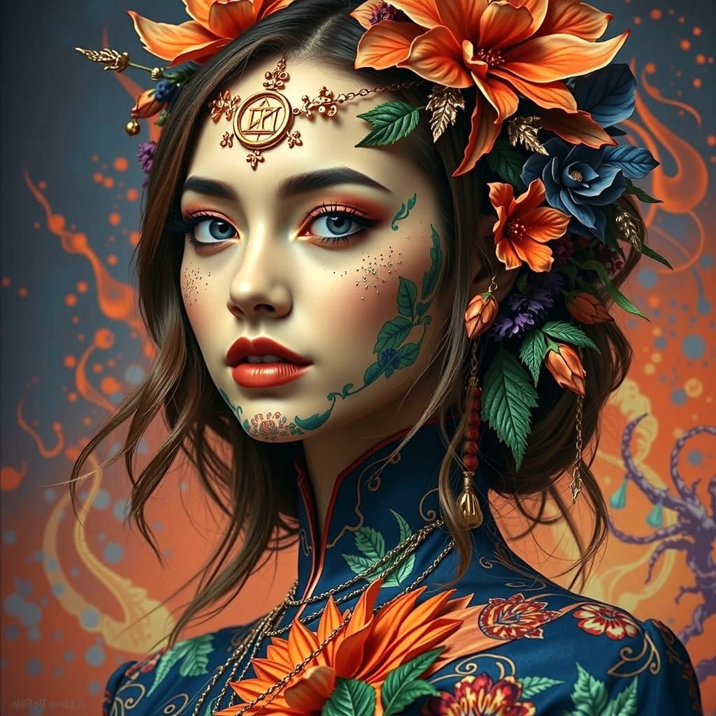 Vibrant Psychedelic Garden with Cosmic Mystery