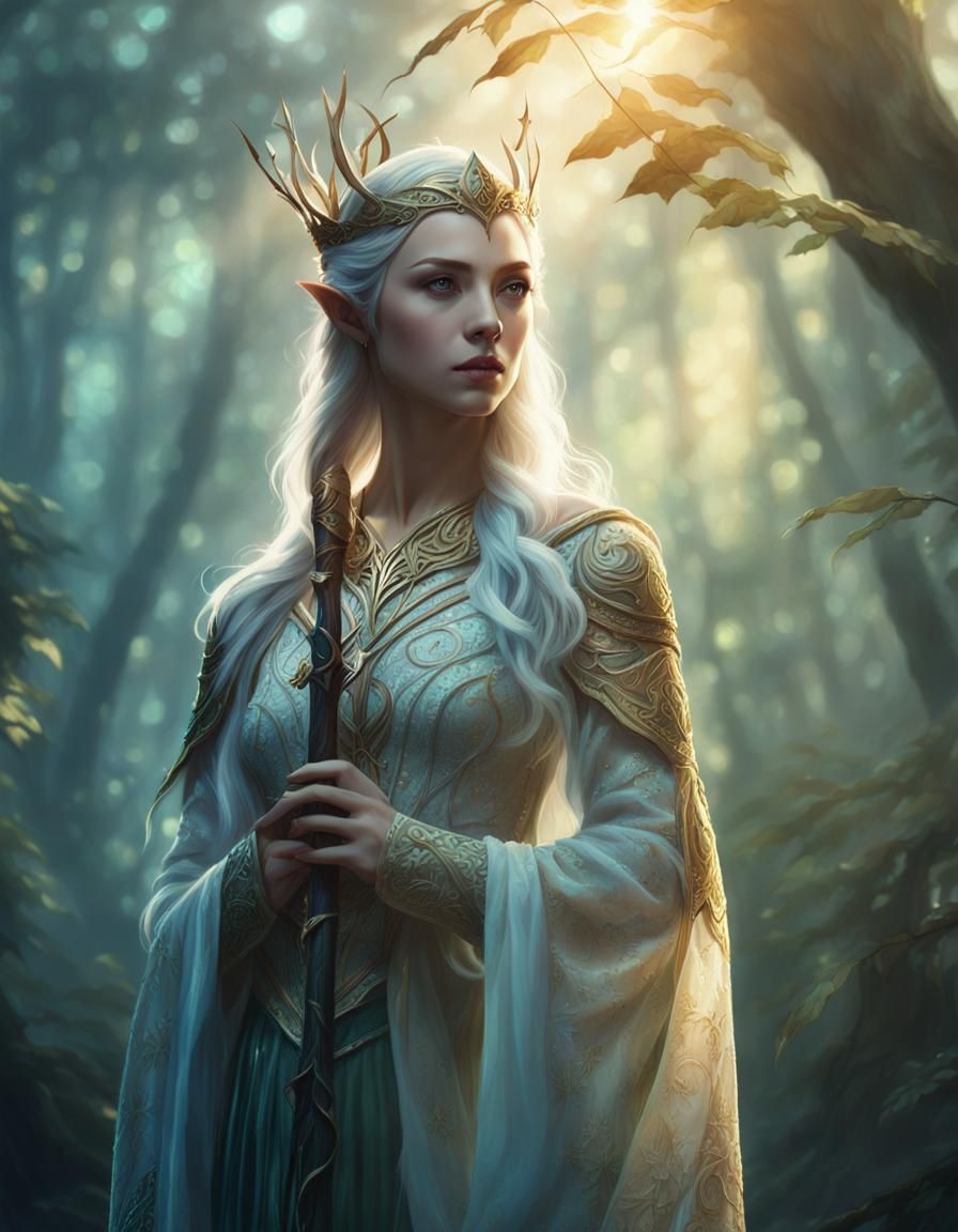 Elven Queen in Mystical Forest: Anime-Inspired 3D Art