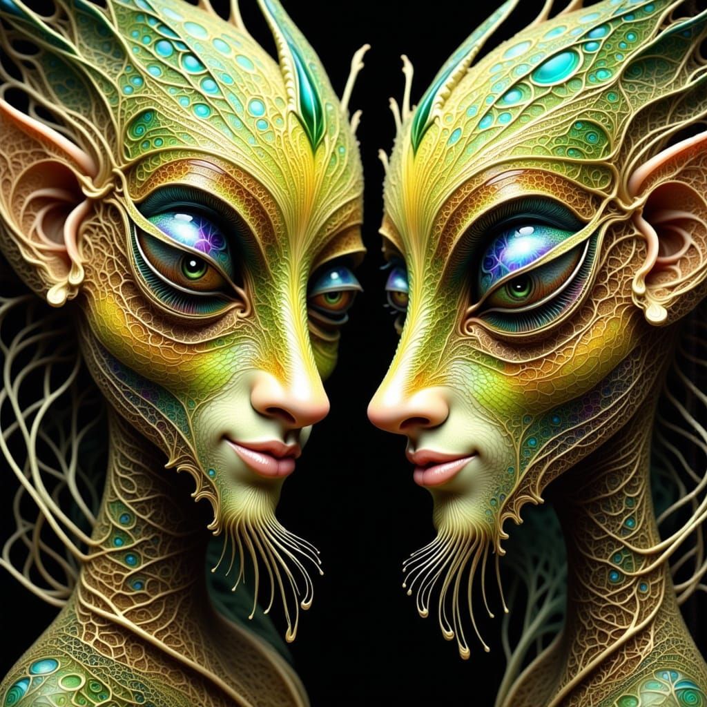 Alien Family Portrait in Surreal Botanical Style