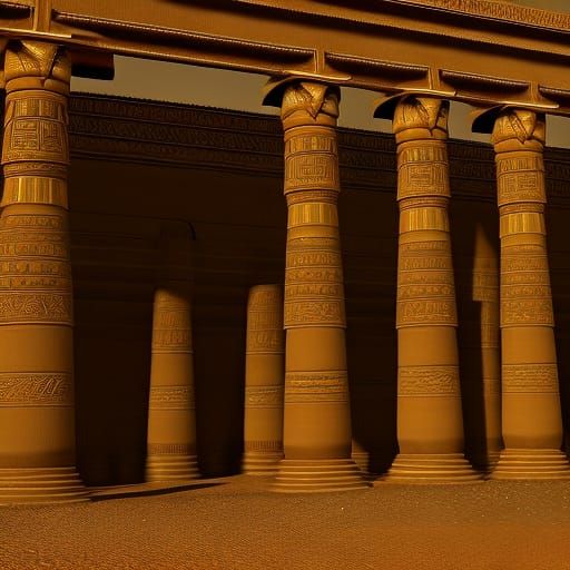 Golden Egyptian Columns Under Starry Night Sky