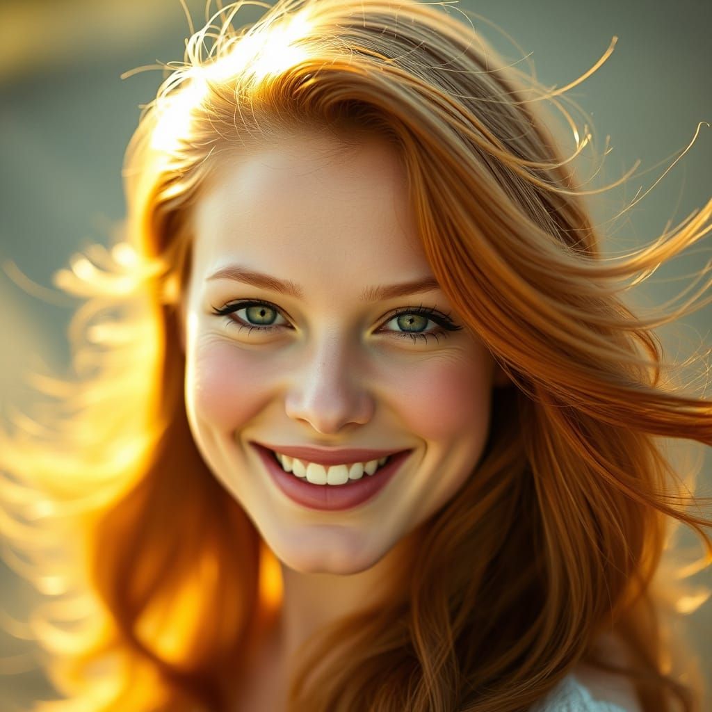 Portrait of Auburn-Haired Woman in Golden Light