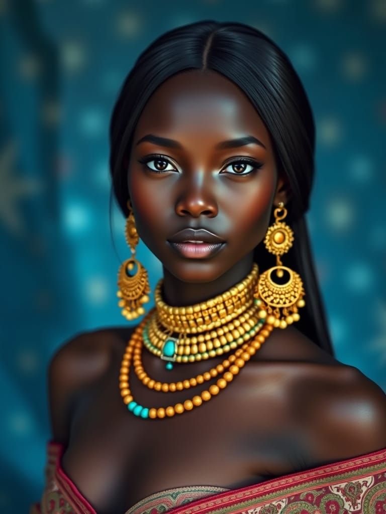 Elegant Portrait of a Young Black Woman in Digital Art Style