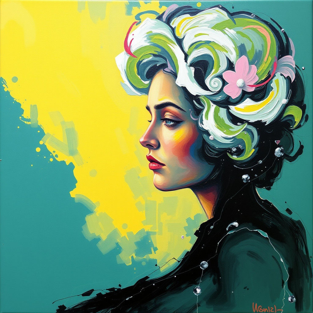 Abstract Acrylic Portrait Painting in Progress