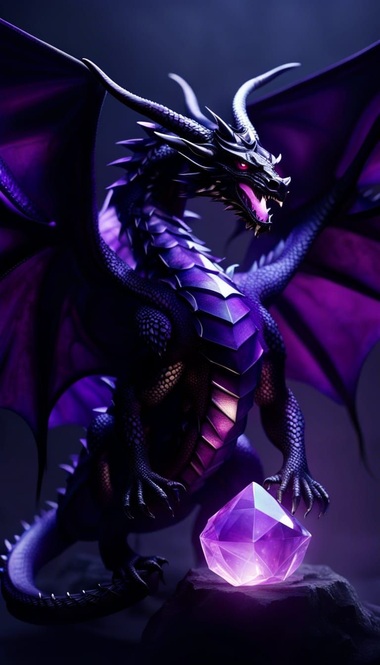 Epic Black Dragon with Purple Crystal