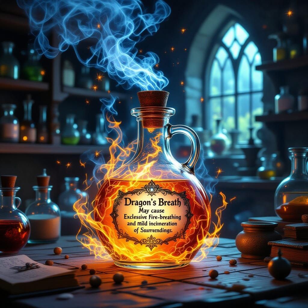 Medieval Alchemist's Dragon's Breath Potion in Ethereal Fant...