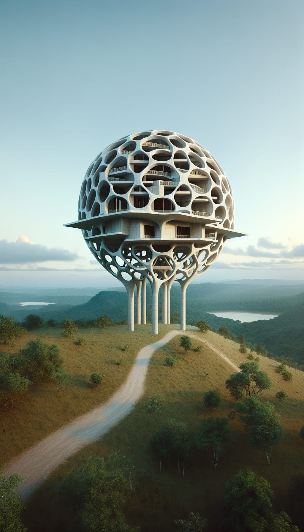 Reticulated Sphere House on Stilts