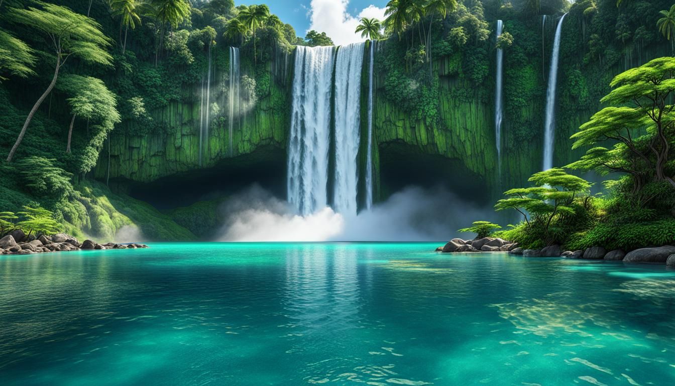 view of an incredibly beautiful paradisiacal waterfall, clea...