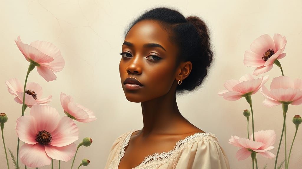 Ethereal Portrait of a Woman with Flowers in Watercolor