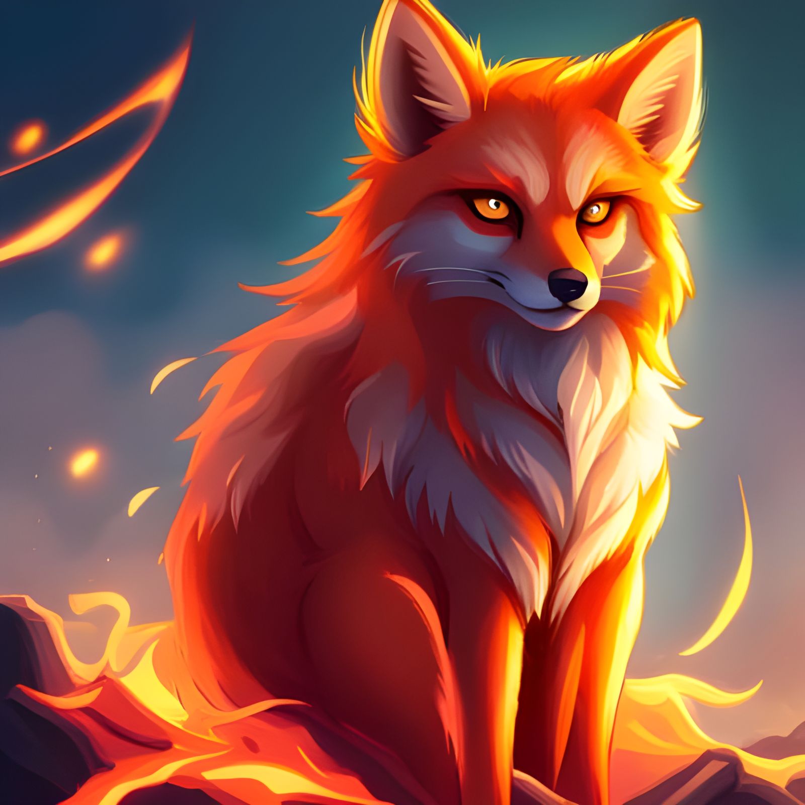 Fiery Anime Fox Digital Illustration