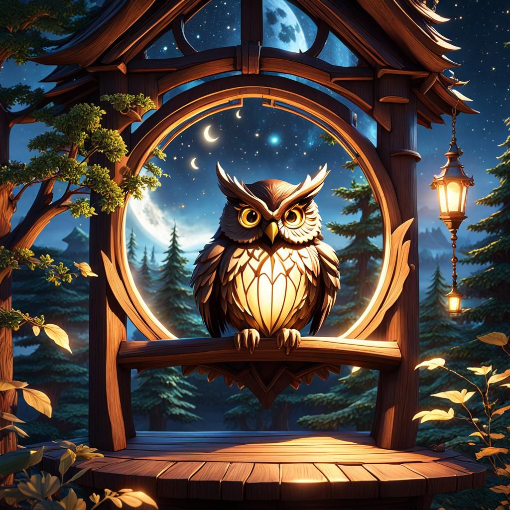 Wizard Owl in Treehouse, Anime Style